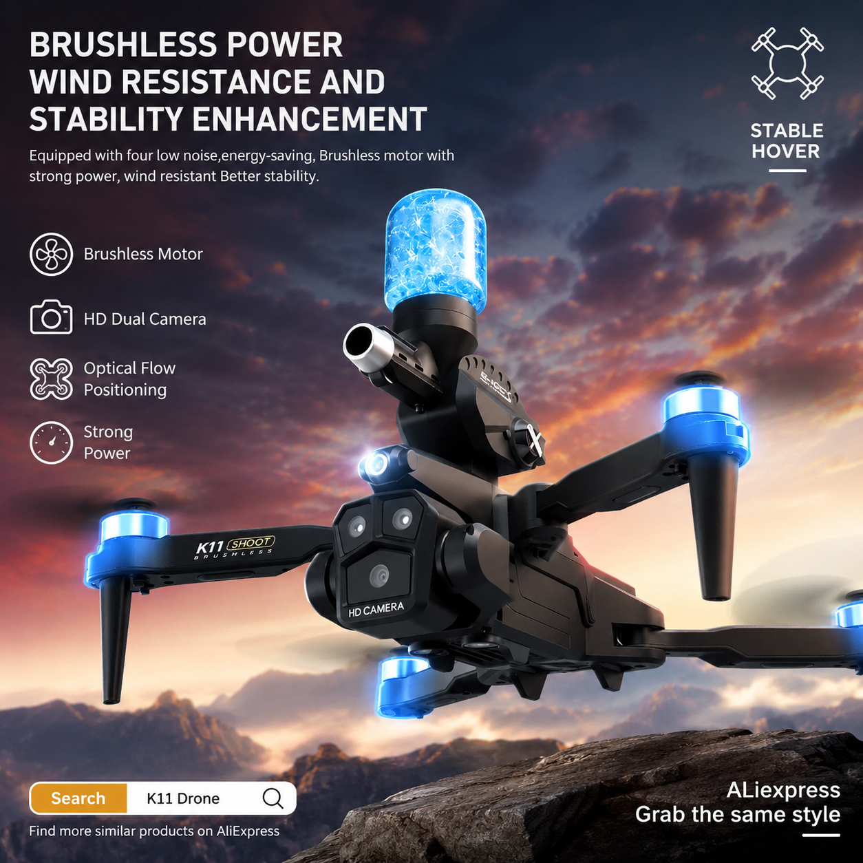 K11MAX Drone with Water Bombs  – Drone Gimbal Mount recenzja i cena